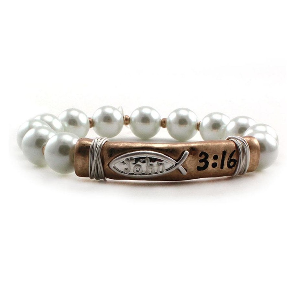 PEARL & MESSAGE BAR BRACELET - JOHN 3:16